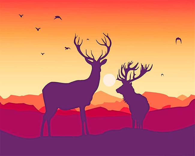 Deer Sunset Silhouette - Animals Paint By Numbers - Paint by numbers UK