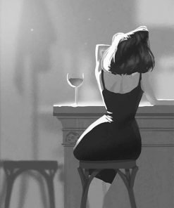 Black And White Lonely Woman Drinking Wine Paint By Numbers