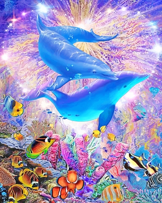 Dolphins Heart Fantasy - Paint By Number - Paint by numbers UK