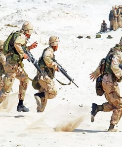 Soldiers Holding Rifle Running on White Sand adult paint by numbers