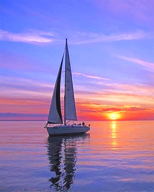 sunset painting with boat