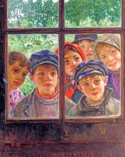 Kids Looking Through The Window paint by numbers