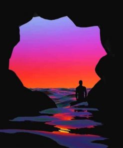 Lonely Man Sunset Cave Silhouette Paint By Numbers