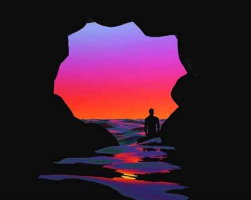Lonely Man Sunset Cave Silhouette Paint By Numbers
