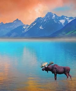 Moose In Lake paint By Numbers