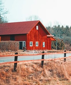 Red Beautiful Barn paint by number