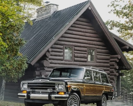 Cabin House And Classic Jeep Grand Wagoneer paint by numbers