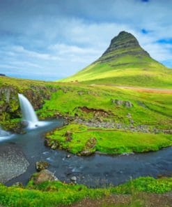 Iceland Mountains Waterfalls Kirkjufell Clouds paint by numbers