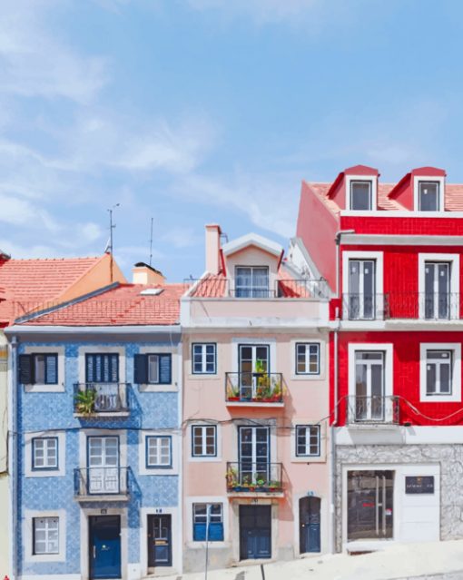 Colorful Houses Portugal paint by numbers