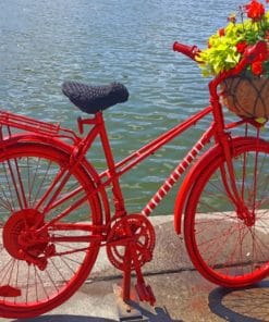 Red Bicycle Near The Ocean paint by numbers