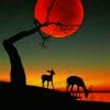 Red Moon With Deer paint by numbers