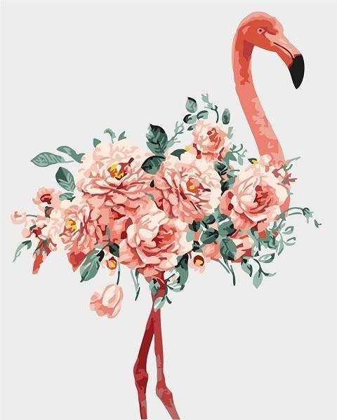 Pink Flower Flamingo Paint by numbers