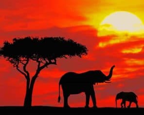 Elephants Silhouette paint by numbers