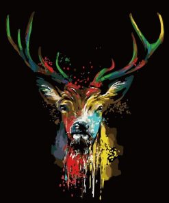 Colored Deer in Dark paint by numbers