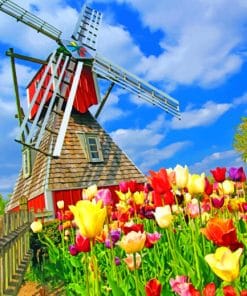 Windmill Among Flowers Paint By Numbers