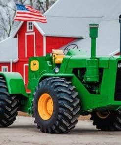 Green Tractor Near A Red House paint by numbers