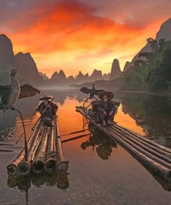 Two Chinese Men On Boats Paint by numbers