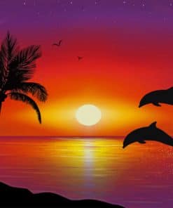 Dolphins Jumping Silhouette paint by numbers