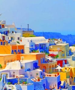 Sunny Santorini Buildings paint by numbers
