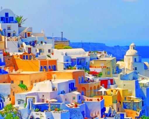 Sunny Santorini Buildings paint by numbers