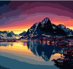 Sunset on Mountain Lake paint by numbers