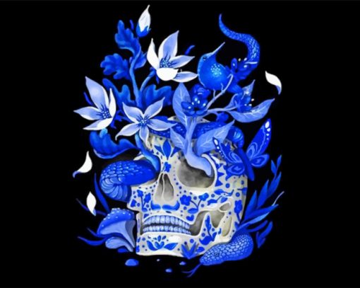 Blue And White Skull paint by numbers