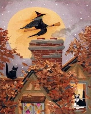 flying witch paint by numbers