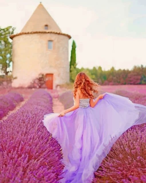 Woman In A Field Of Purple Flowers Paint by numbers