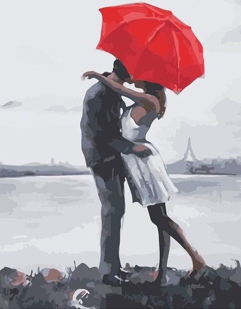 Kissing Under Umbrella Paint by numbers