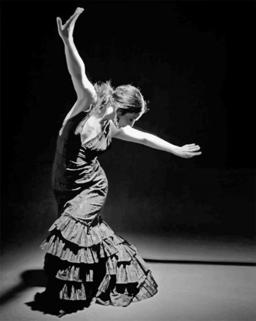 Flamenco-dancer-black-and-white-paint-by-number