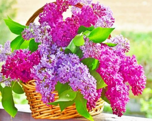 Aesthetic Basket Of Lilac Flowers Paint by numbers