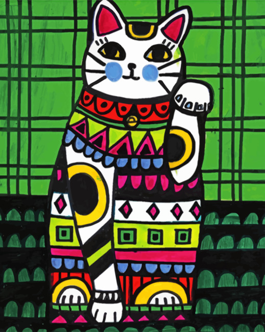 Aesthetic Cat Folk Art Paint by numbers
