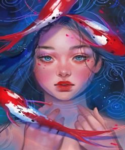 Asian Girl And Koi Fish Paint by numbers