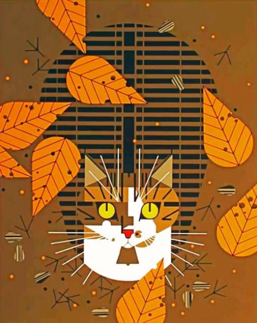 Cat And Leaves Paint by numbers