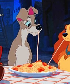 Lady And The Tramp Eating Dinner Paint by numbers