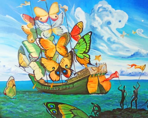 Ship With Butterfly Sails paint by numbers