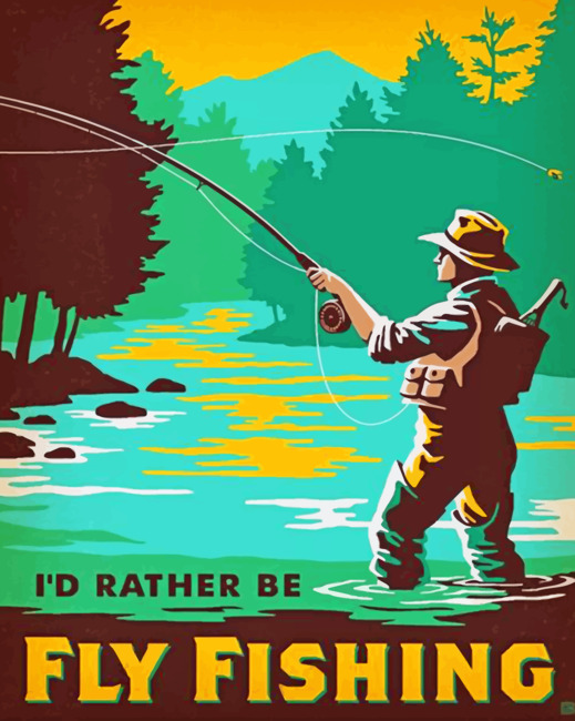 Fly Fishing Illustration Art - Paint By Number - Paint by numbers UK