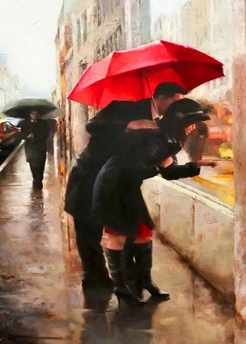 Amoureux-sous-le-parapluie-rouge-peinture-la-main-par-num-ros-24-couleur-Pigment-brosse-peinture-1