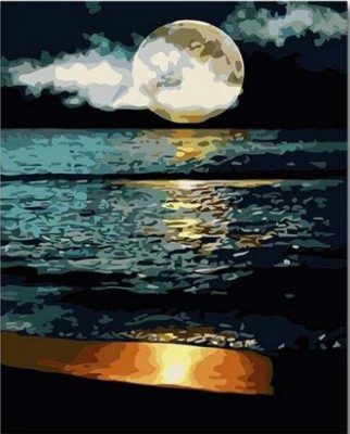 Full Moon Night At A Beach Paint by numbers