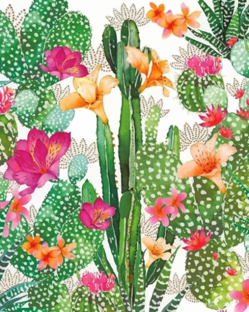 Cactus And Flowers Art paint by numbers