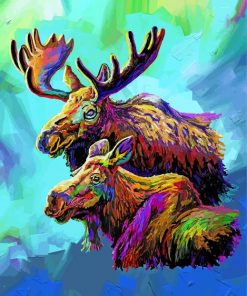 Colorful Moose And Baby Paint by numbers
