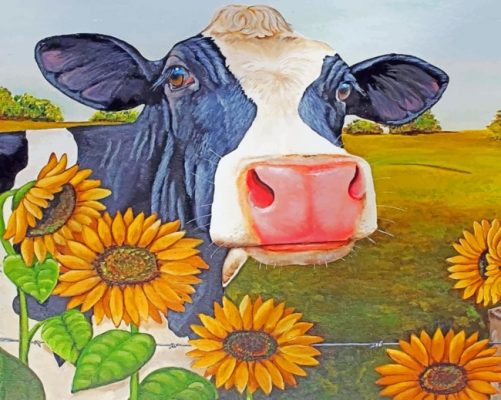 Cow And Sunflowers Paint by numbers