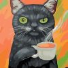 black cat drinking tea paint by numbers