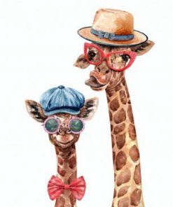 Giraffe and Baby Wearing Hats Paint by numbers