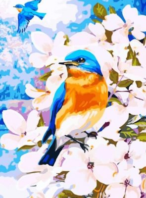 Blue Birds On Flowers Paint by numbers