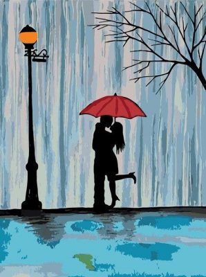 Couple Kissing In The Rain Paint by numbers