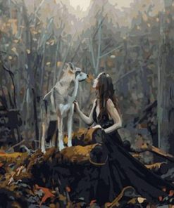 Forest Woman With A Wolf paint by numbers