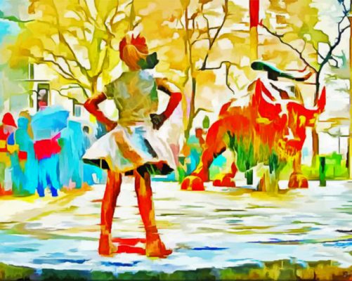 Colorful Fearless Girl Bull Paint by numbers