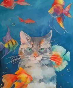 Cat With Fishes In The Water Paint by numbers
