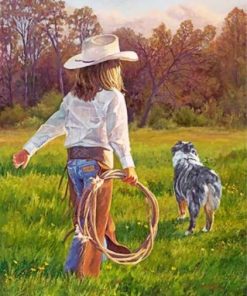 Cowgirl With Aussie Dog Paint by numbers